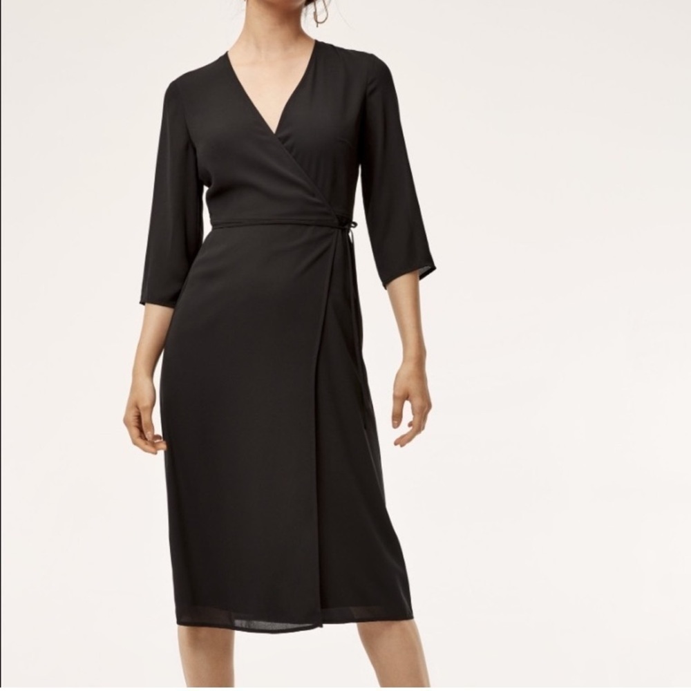 NWT Aritzia Babaton Theo Black Midi Wrap Dress Size XS - Picture 2 of 9